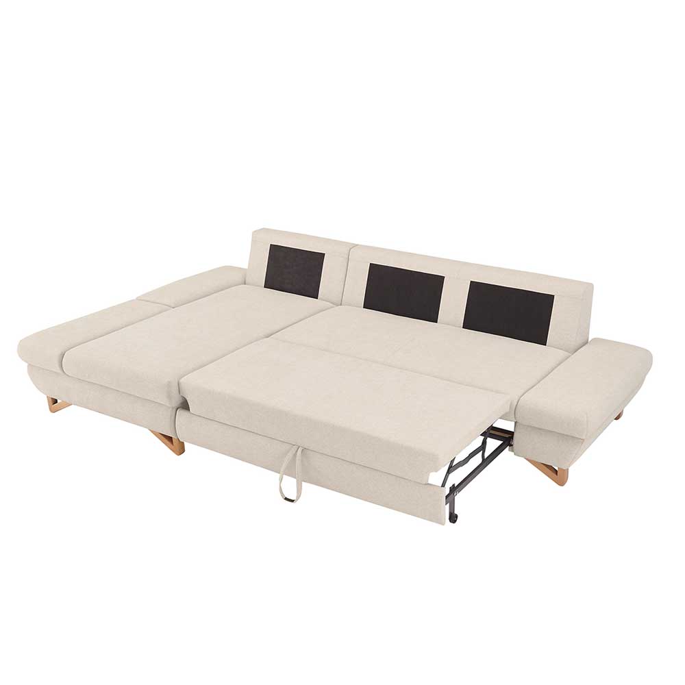 L-Sofa mit Schlaffunktion in Creme & Buche - Baonga