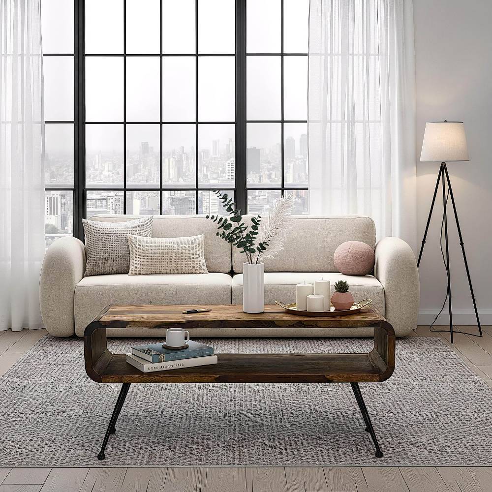 Retro-Style Couchtisch aus Sheesham Massivholz - Lavagna