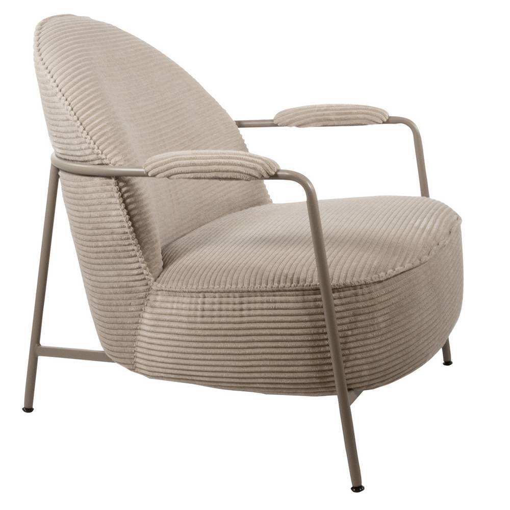 Beiger Cord Sessel im Retro Design mit bequemer Sitzfläche und schlankem Gestell – Palace