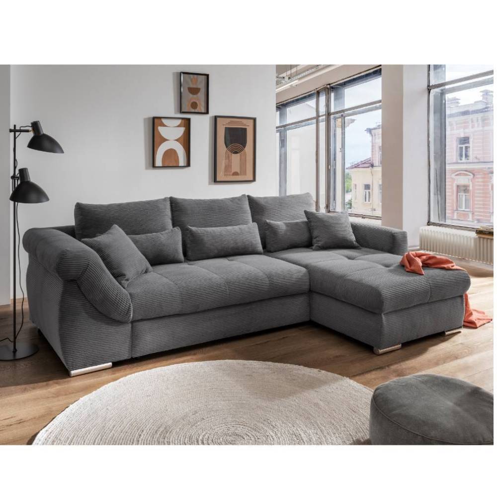 Ecksofa mit Schlaffunktion in Grau Cord - Forcelan