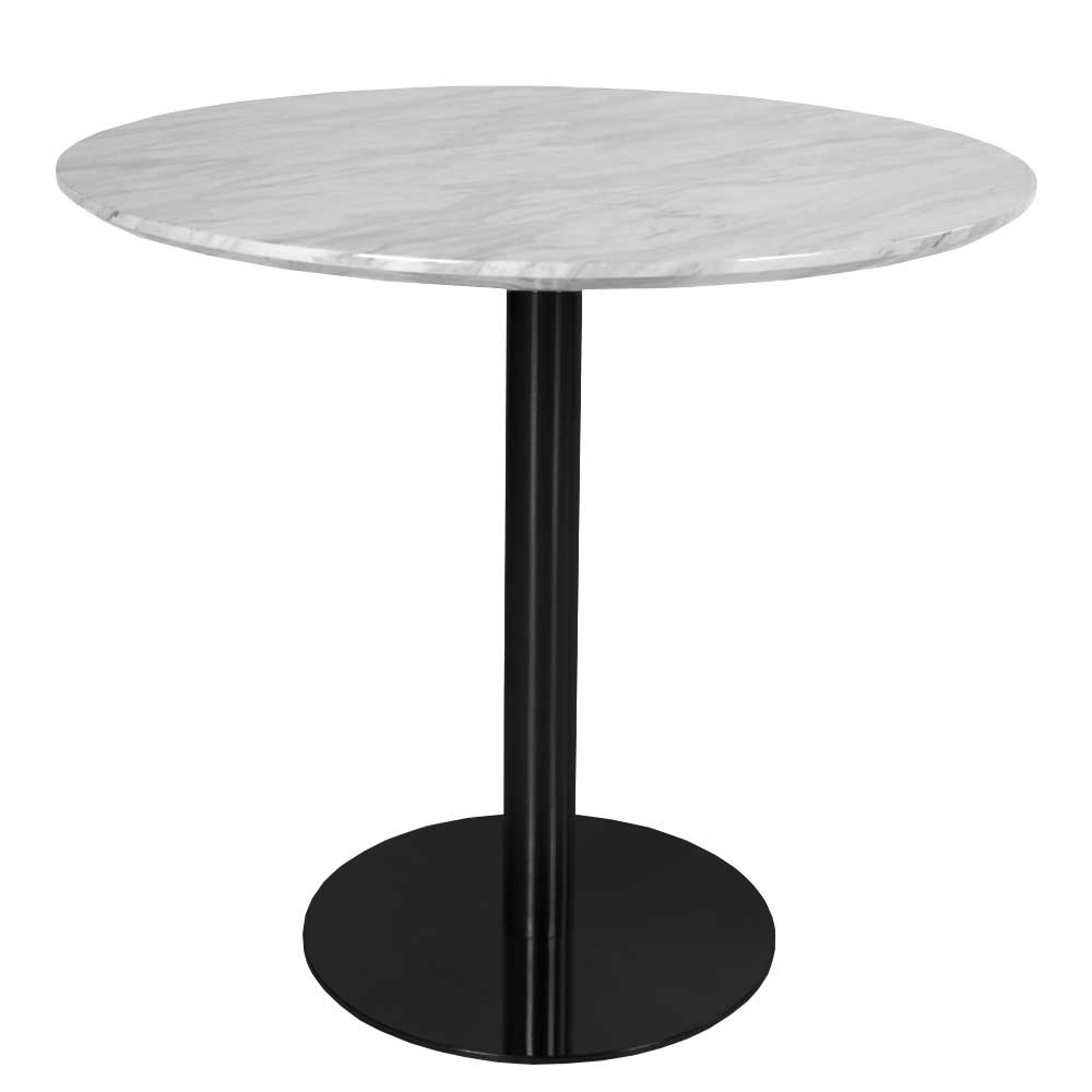110 cm Runder Tisch in Marmor Optik Weiß-Grau und Schwarz Stahlfuß