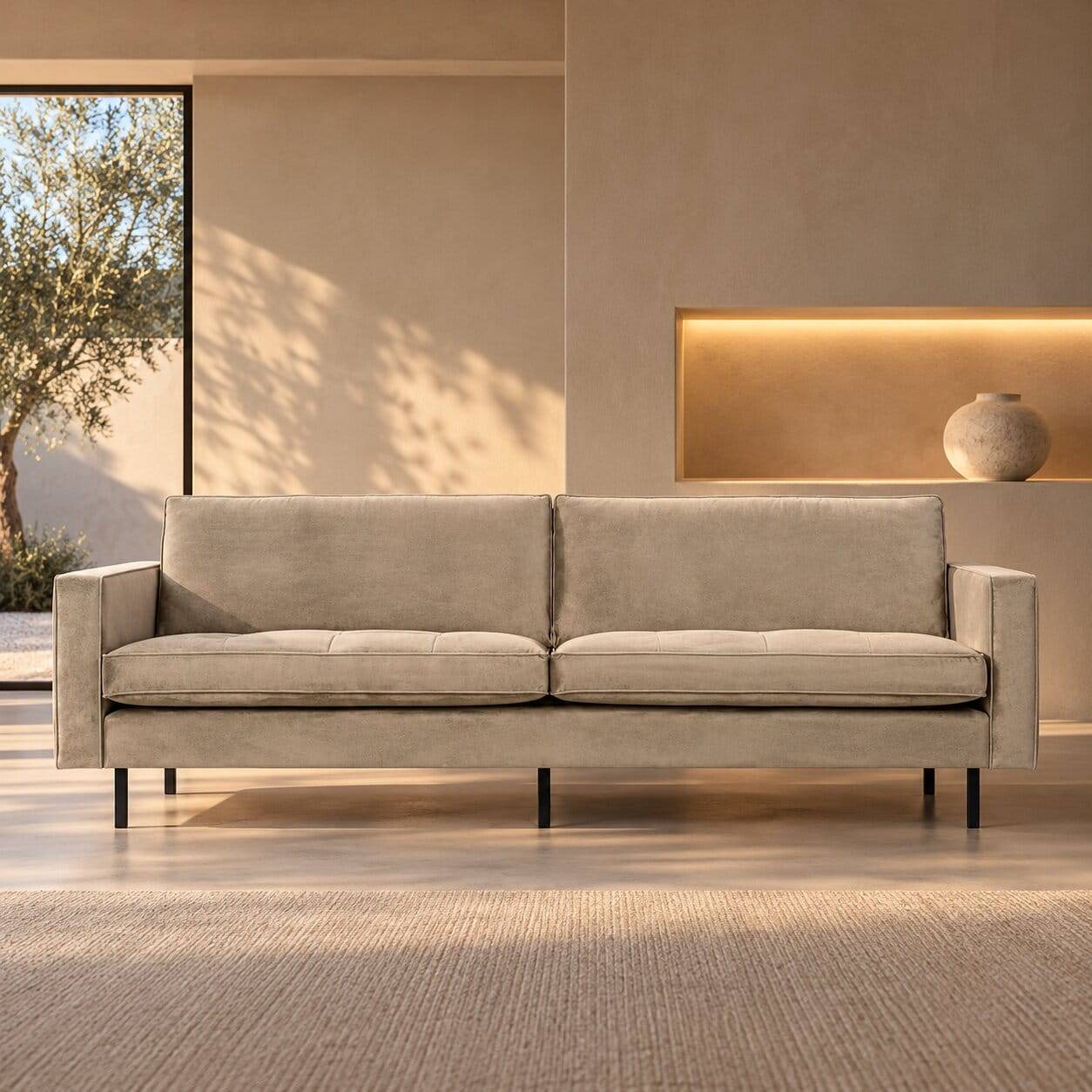 Retrosofa mit drei Sitzplätzen in Khaki - Afeiro