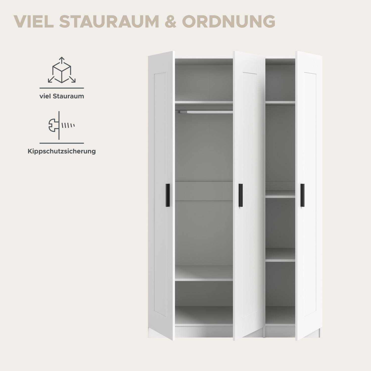 Drehtürenschrank Bilbo I mit viel Stauraum und praktischer Kippschutzsicherung – Bilbo
