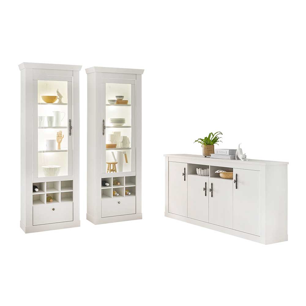 Esszimmerschrank Set in weißer Holzoptik Pinie - Liancos (dreiteilig)