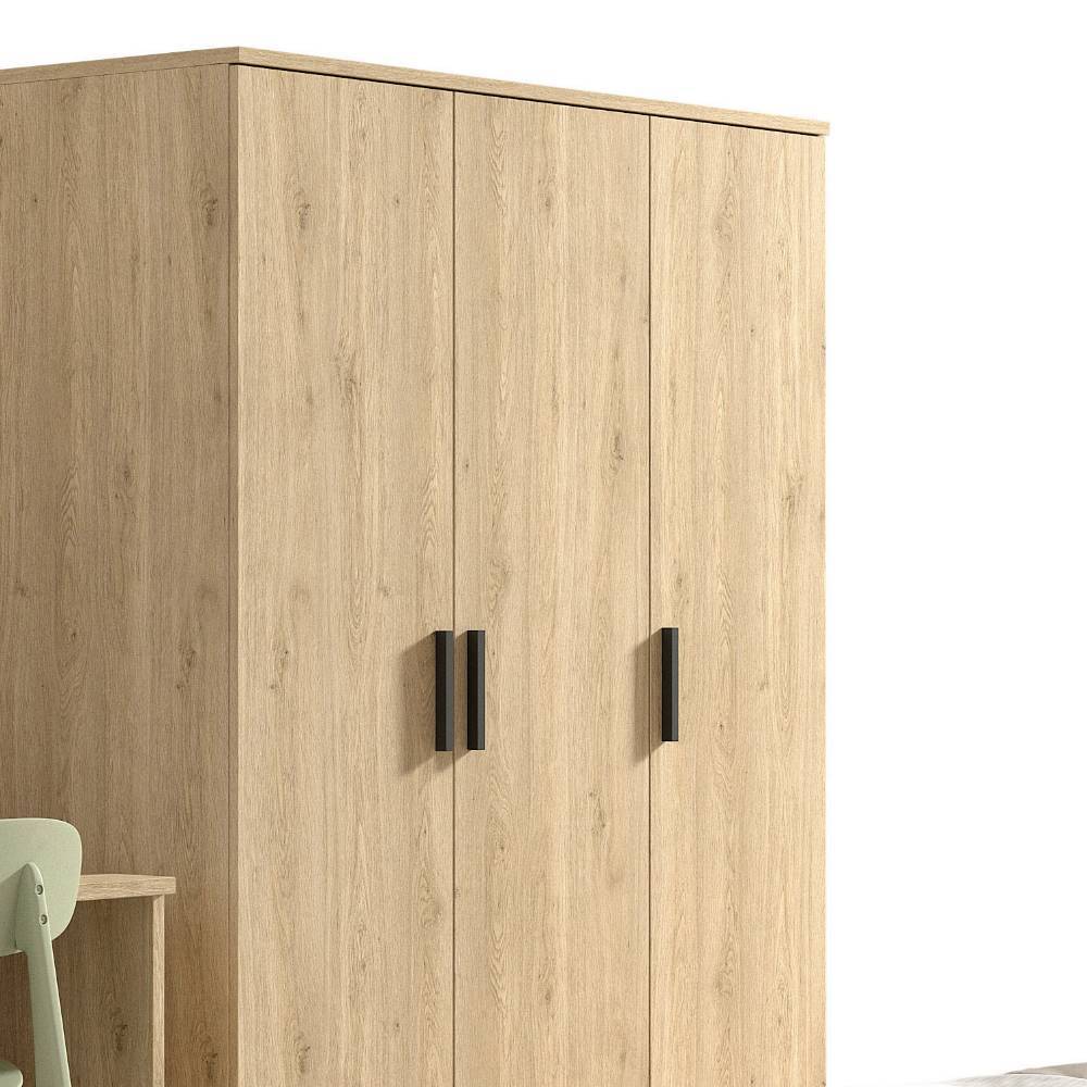 Dreitüriger Kleiderschrank in Eiche Optik mit schwarzen Griffen für Stauraum – Choice
