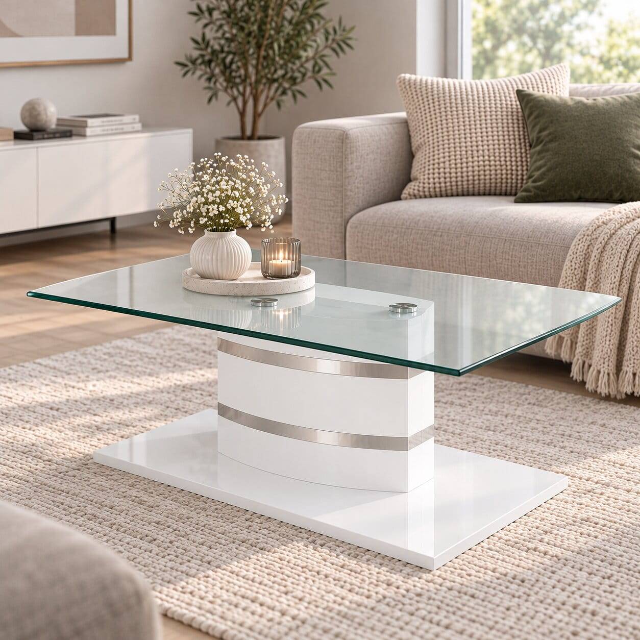 Glas Sofatisch auf Säulengestell - Dagello