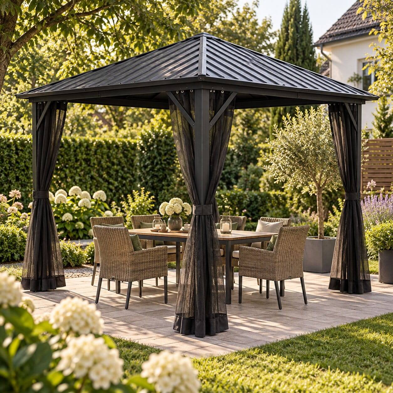 Quadratischer Pavillon mit festem Dach - Blances