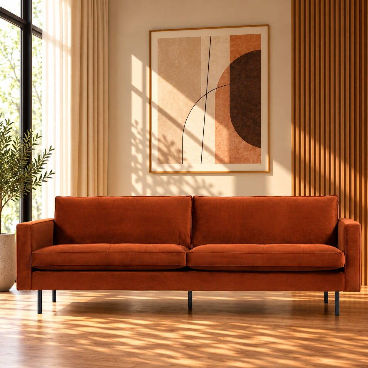 Rostfarbenes Samtsofa für das Wohnzimmer – Naryon