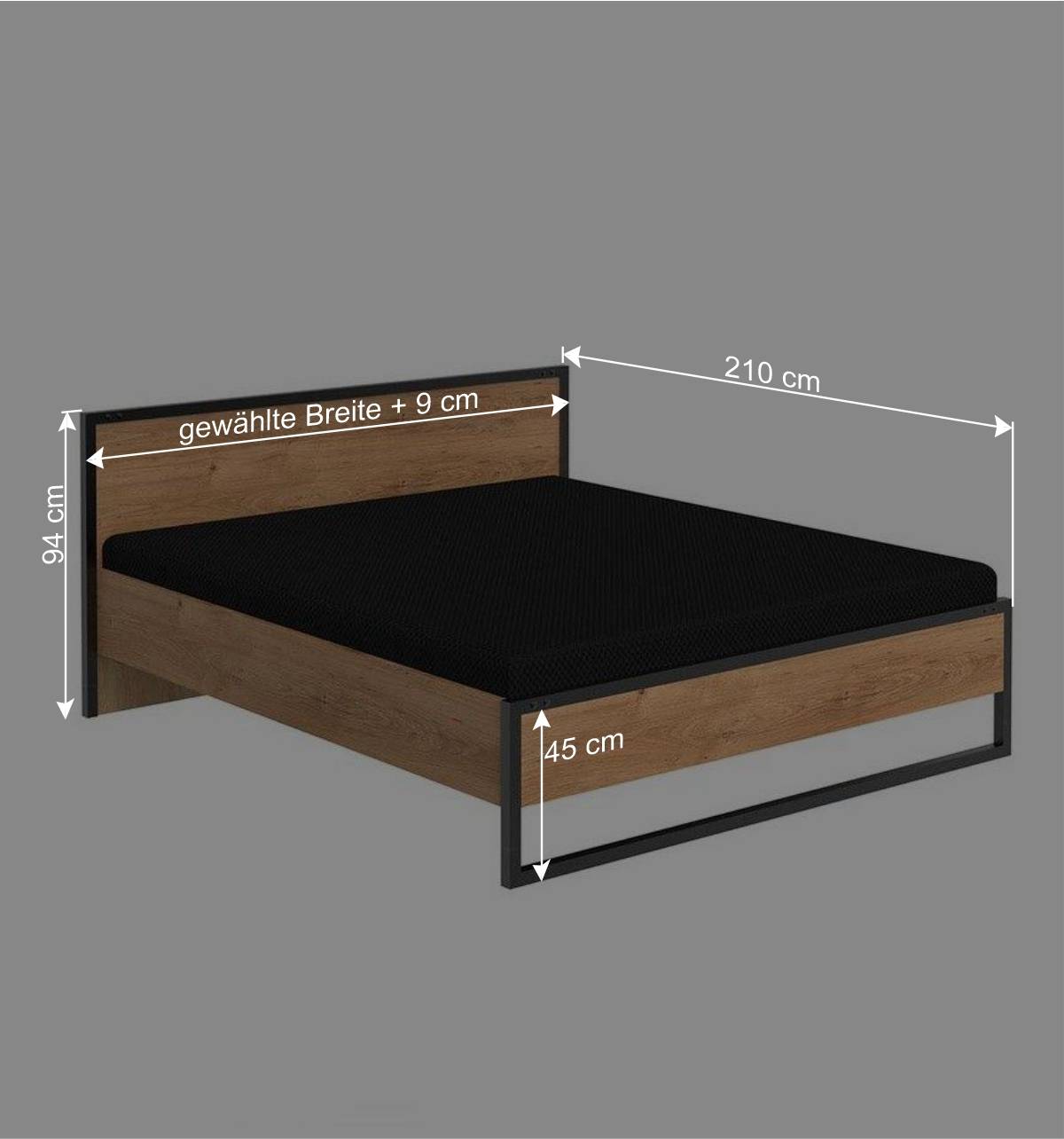 Industrial Doppelbett in Plankeneiche NB - Bram