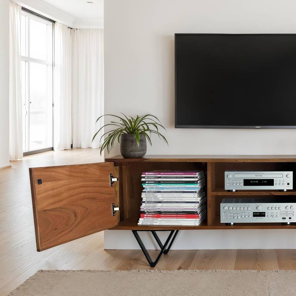 TV-Lowboard in Steinoptik und Akazie Braun - Eckpoint