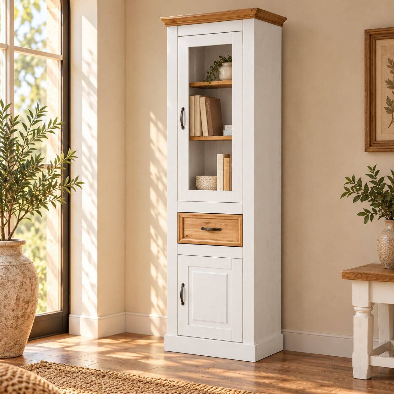 55x180x38 Vitrinenschrank im Landhaus Look - Alexandra