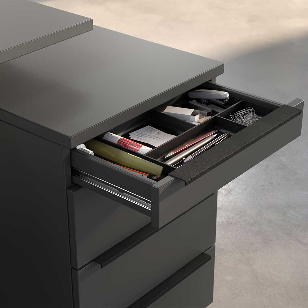 Elektrisch verstellbarer Bürotisch & Rollcontainer - Tila (zweiteilig)
