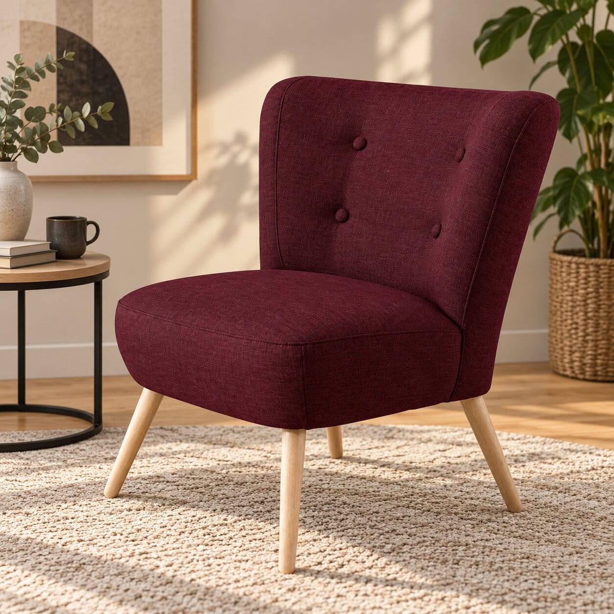 Wohnzimmer Sessel in Bordeaux Rot - Purdio