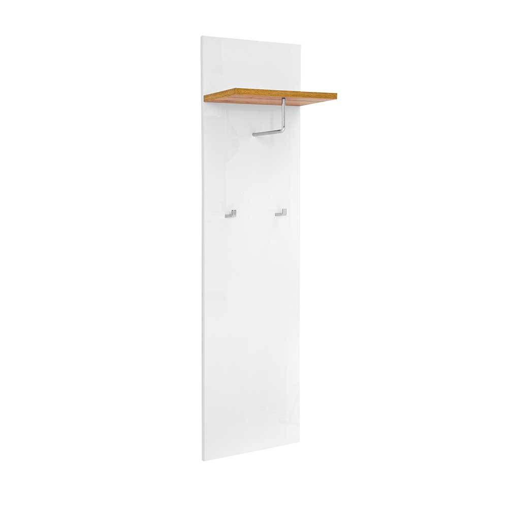 Weißes Hochglanz Garderobenpaneel mit Ablage - Sadassa