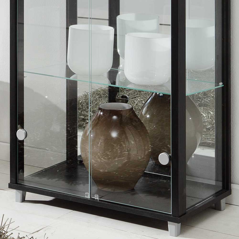 Schwarze Glasvitrine mit Spiegel Rückwand & Beleuchtung LED - Tiorondo