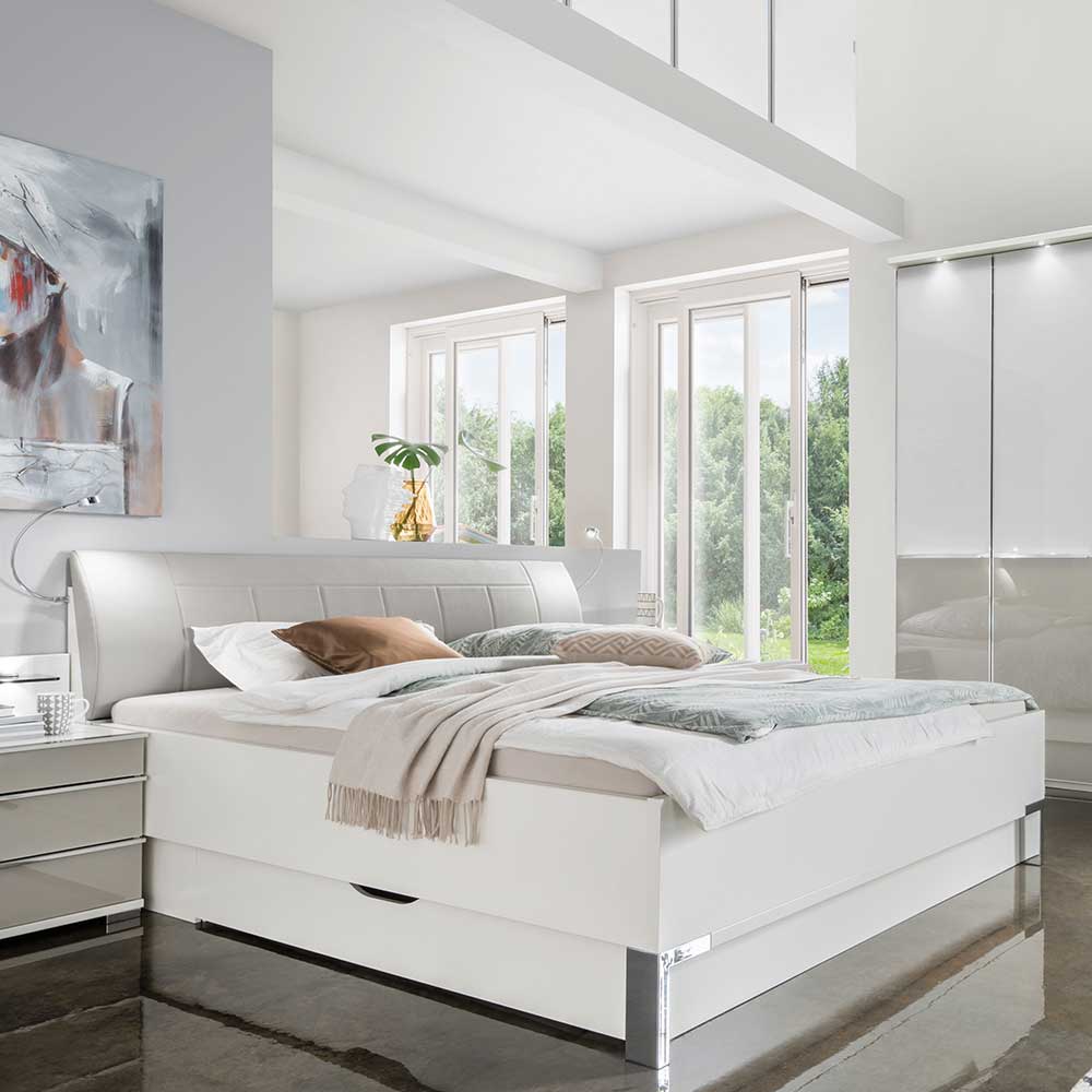 Set Komplettschlafzimmer modern in Weiß mit Hellgrau - Erienvo (4-teilig)