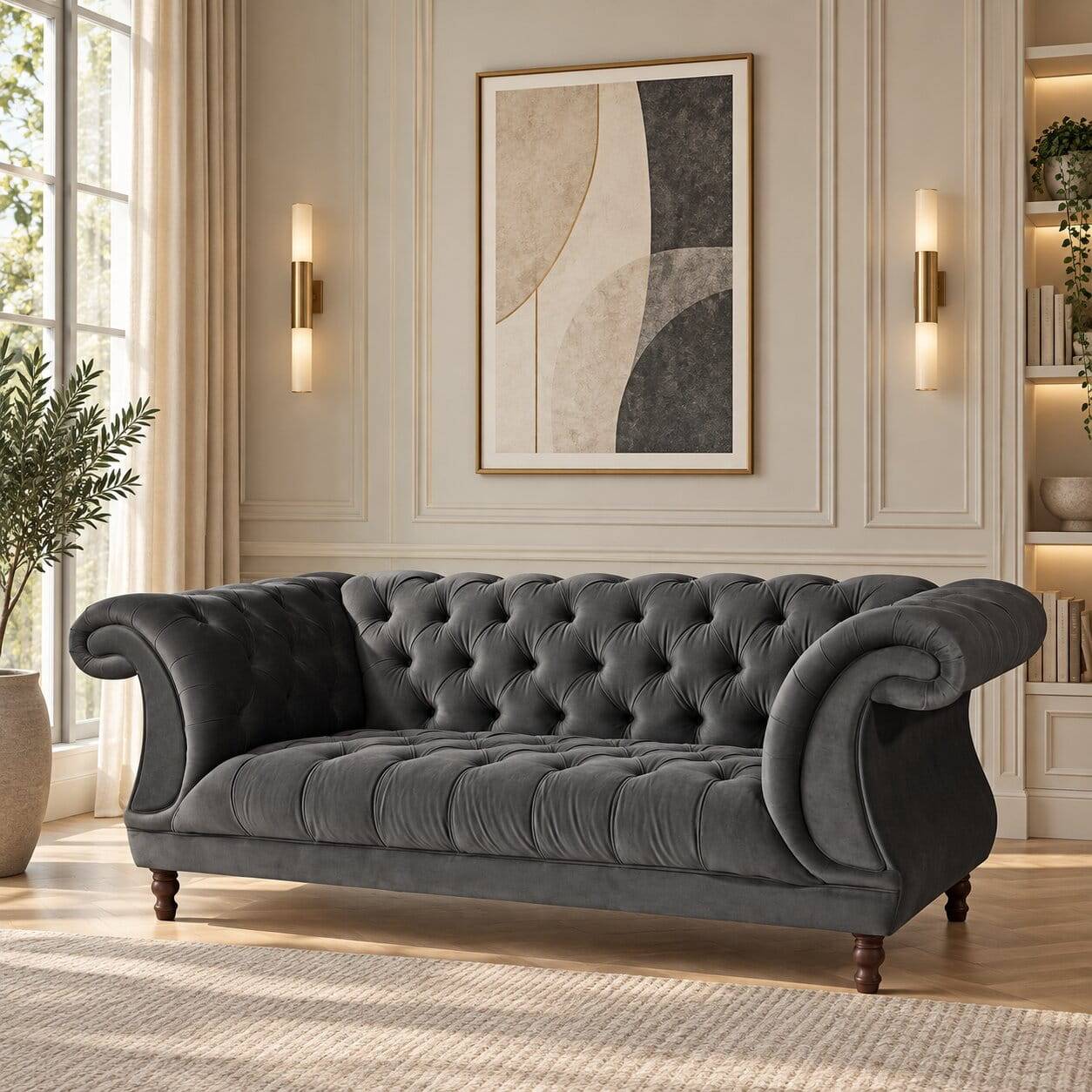 Zweisitzer Barockcouch in Anthrazit Samtvelours - Sicilianu