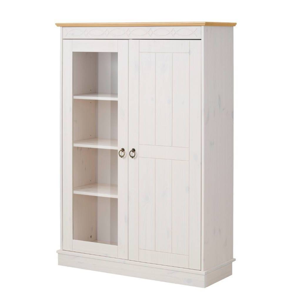 Highboard Vitrine in Weiß und Kiefer Honig - Zentra