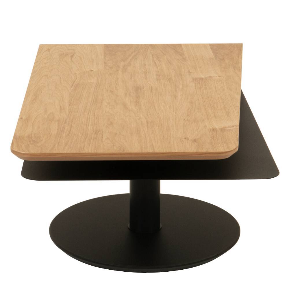 Moderner Couchtisch mit quadratischer Massivholzplatte und stabilem schwarzen Metallfuß – Cuyano
