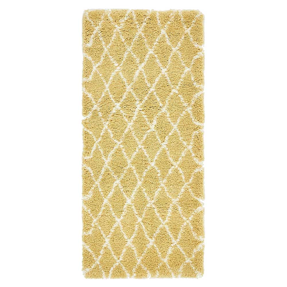Hochflor Teppich Läufer in Gelb und Creme - Luzifania