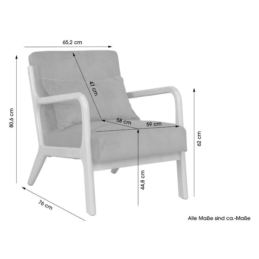Lounge-Sessel in Dunkelgrau Cord mit allen wichtigen Maßen und Abmessungen – Jusip