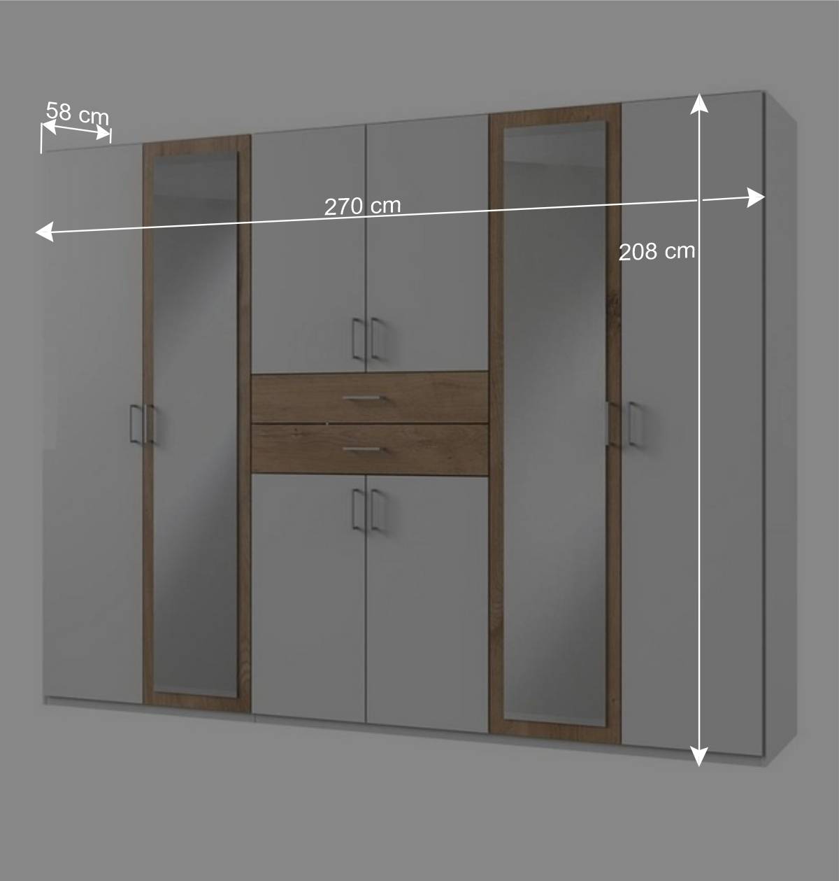 270 cm Schlafzimmer Drehtürenschrank in Weiß - Rienas