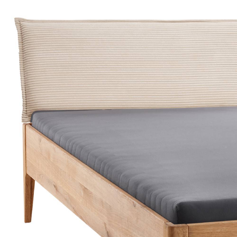 Wildeiche Holzbett mit Cord-Kopfteil - Babahira