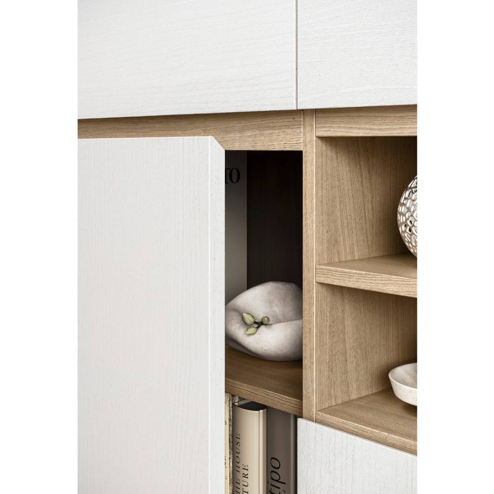 Skandi Highboard in Eiche Dekor und Weiß - Ovidio