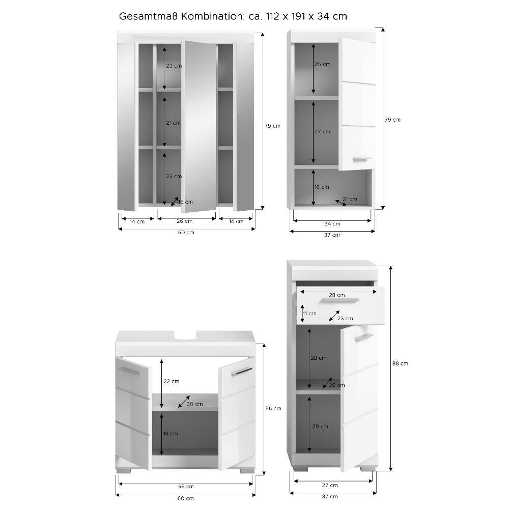 Badschrank Kombination modern - Henriette (vierteilig)
