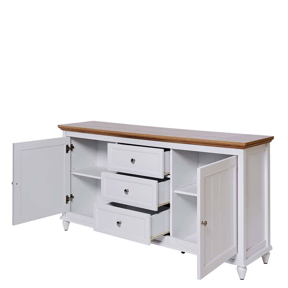 Landhaus Sideboard in Weiß und Eiche - Smaly