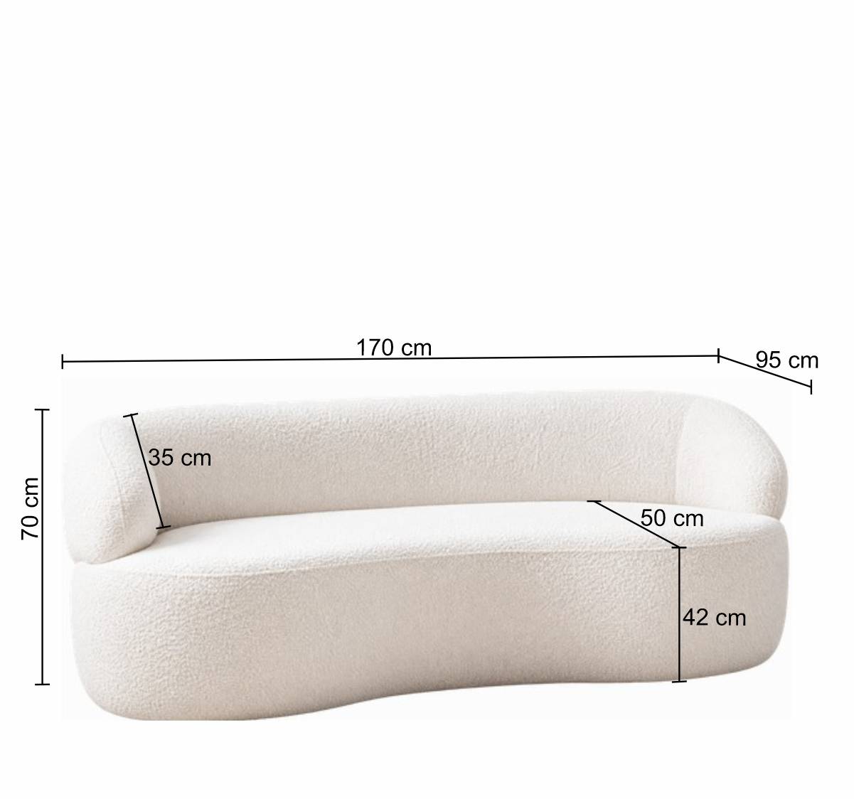 Gerundetes Federkern Sofa in Weiß Boucle - Zenya