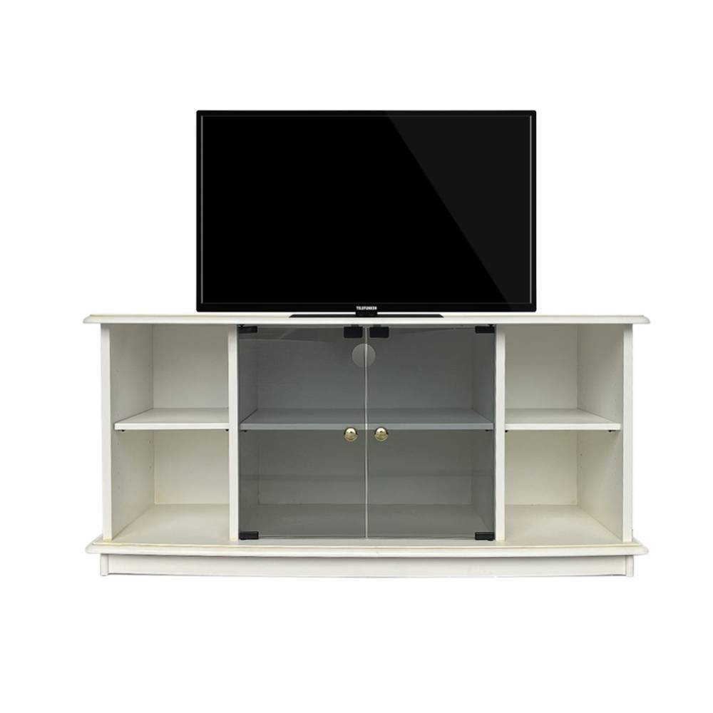 Weißer TV Tisch mit getönter Glasfront und einem Fernseher darauf, ideal als Medienmöbel – Kopenhagen