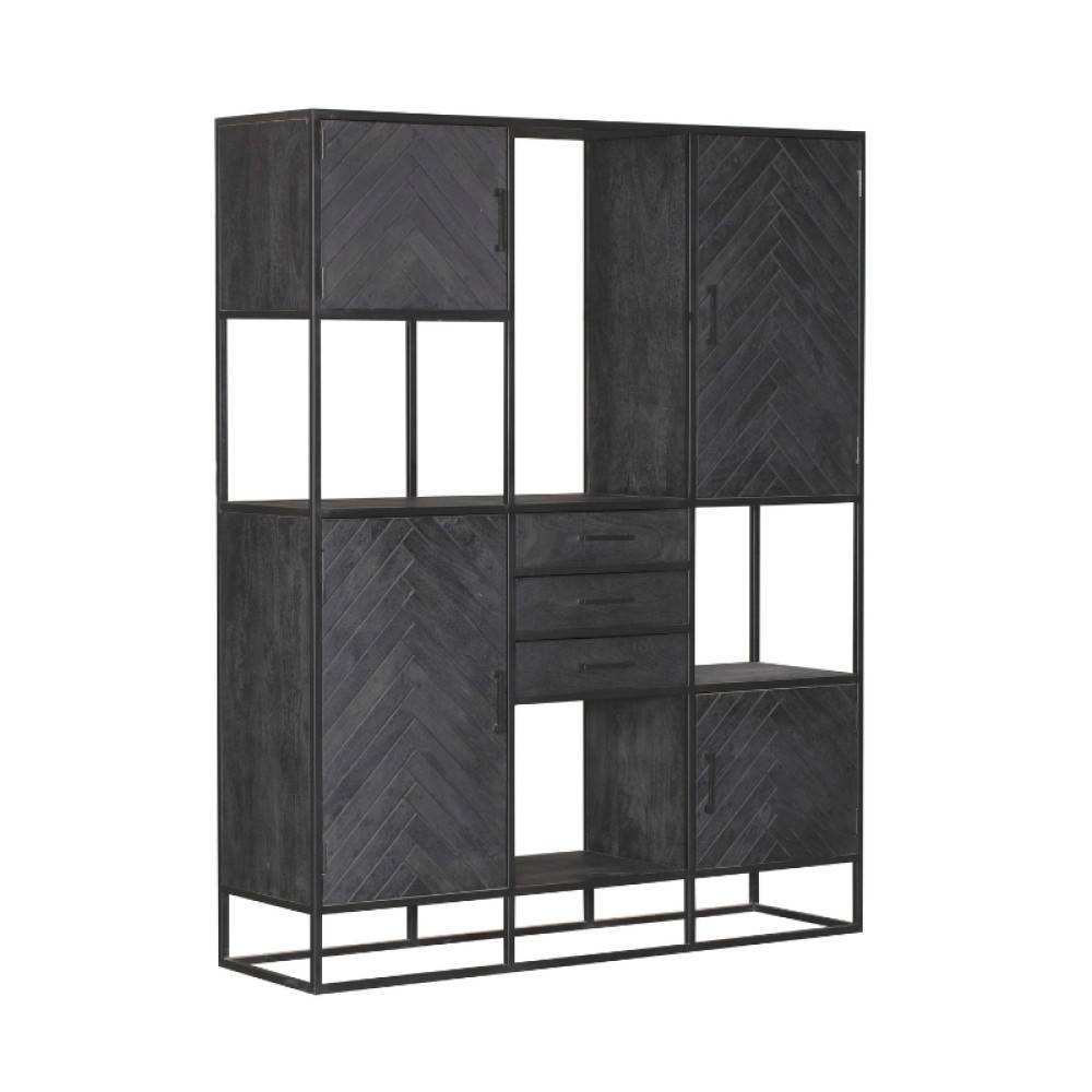 Schwarzer Wohnzimmerschrank aus Mangoholz - Lida