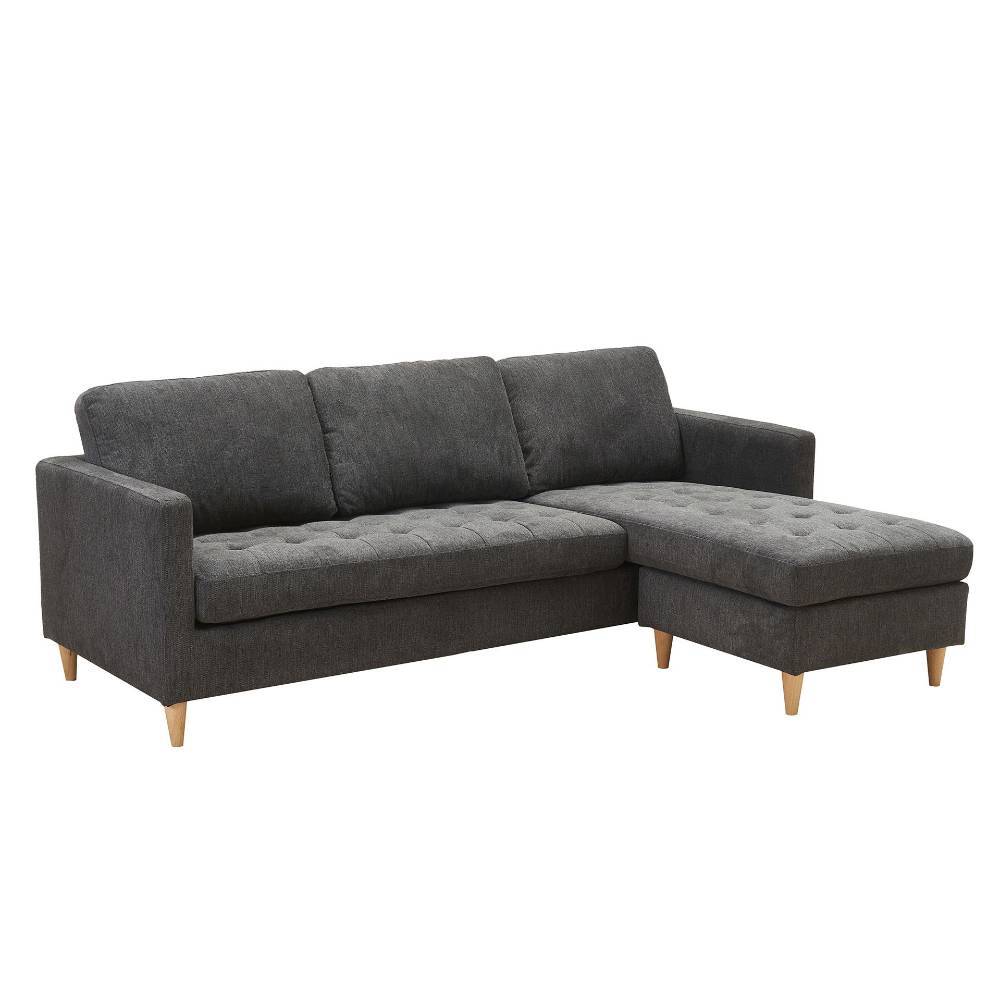 Ecksofa in Dunkelgrau und Holz Natur - Comota