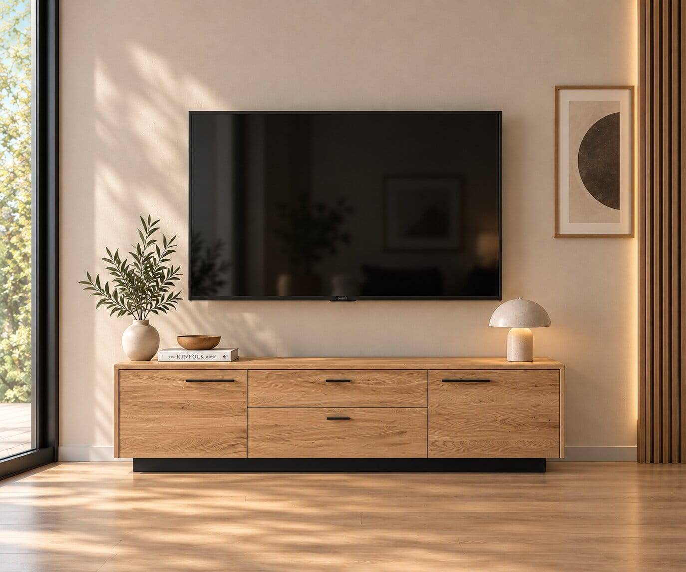 Industrial TV Lowboard aus Wildeiche Massivholz - Manarola