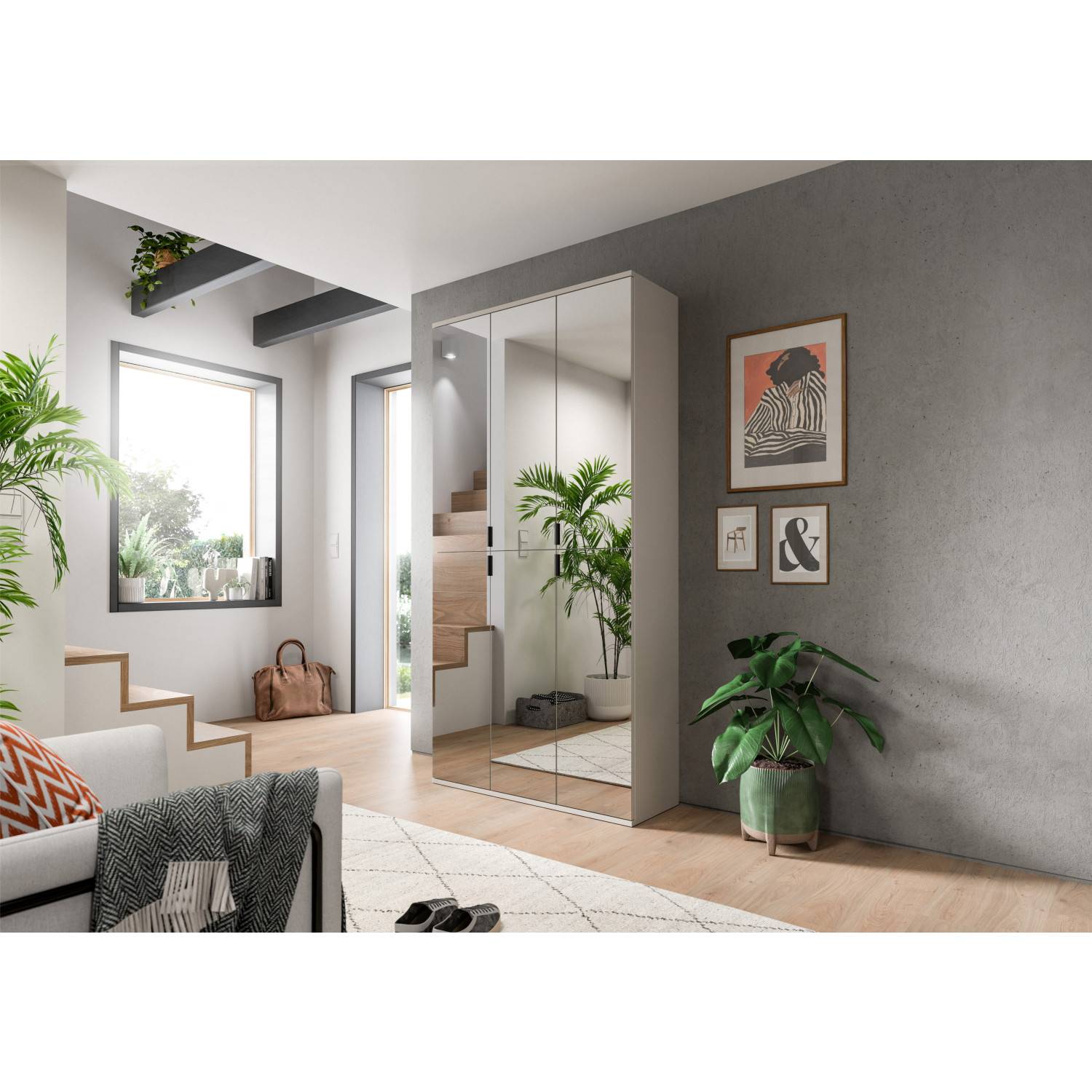 Spiegelschrank mit drei Türen in modernem Design als Garderobe für den Flur – Meho