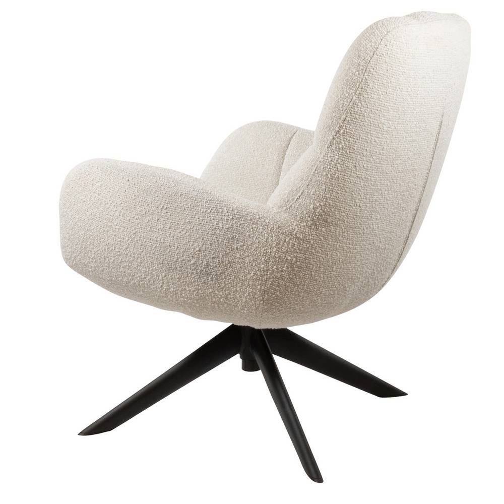 Cremeweißer Boucle-Sessel mit drehbarer Funktion und schwarzen Metallbeinen – Dresinas