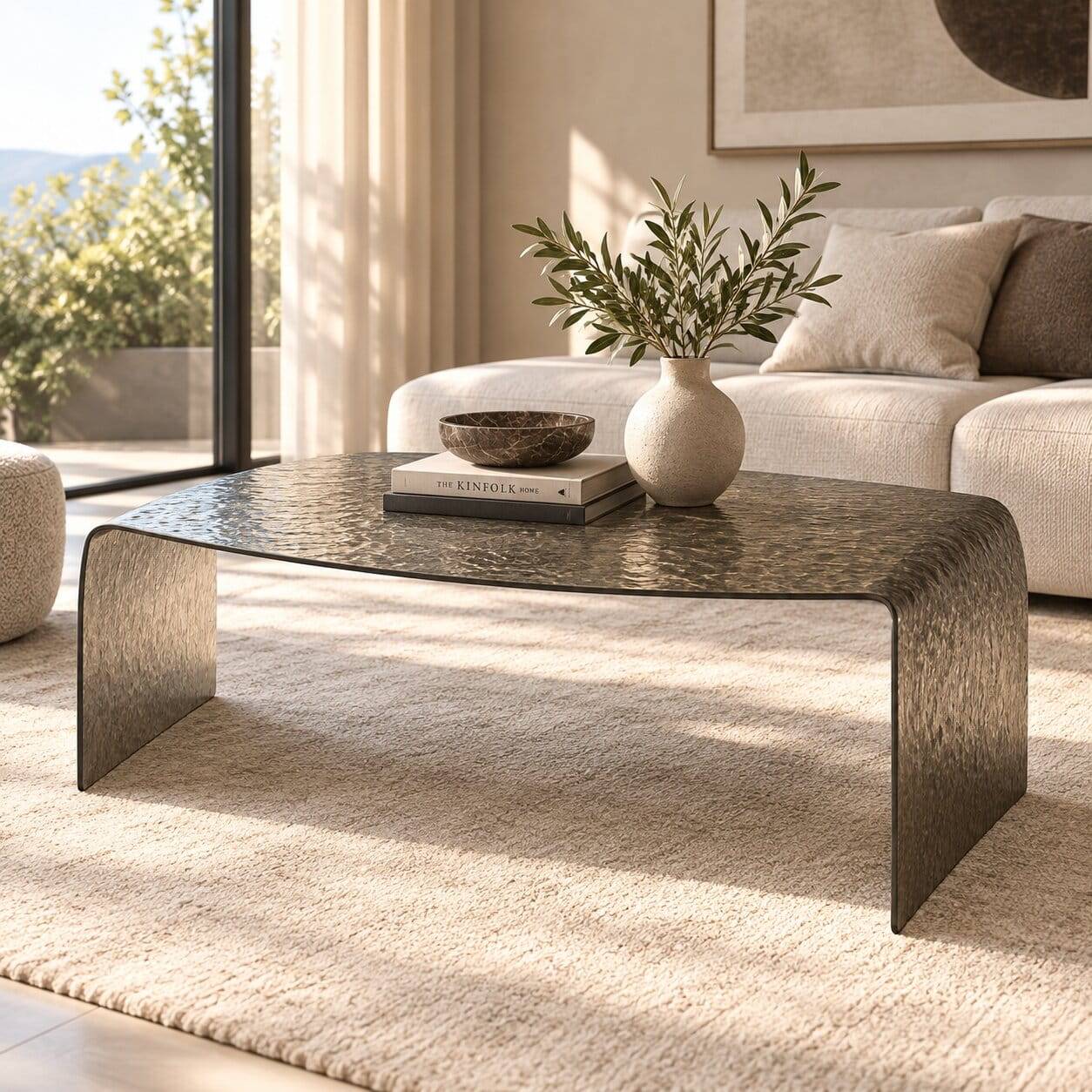 Design Couchtisch aus Strukturglas in Bronze - 100x38x65 cm