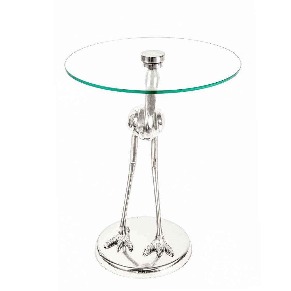 40x58x40 runder Glas Tisch mit Vogel Säulenfuß - Prasido