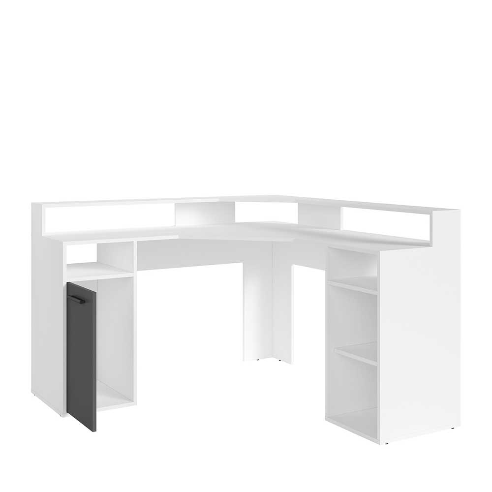 Eck-Computertisch in Weiß mit Anthrazit - Leoyaro