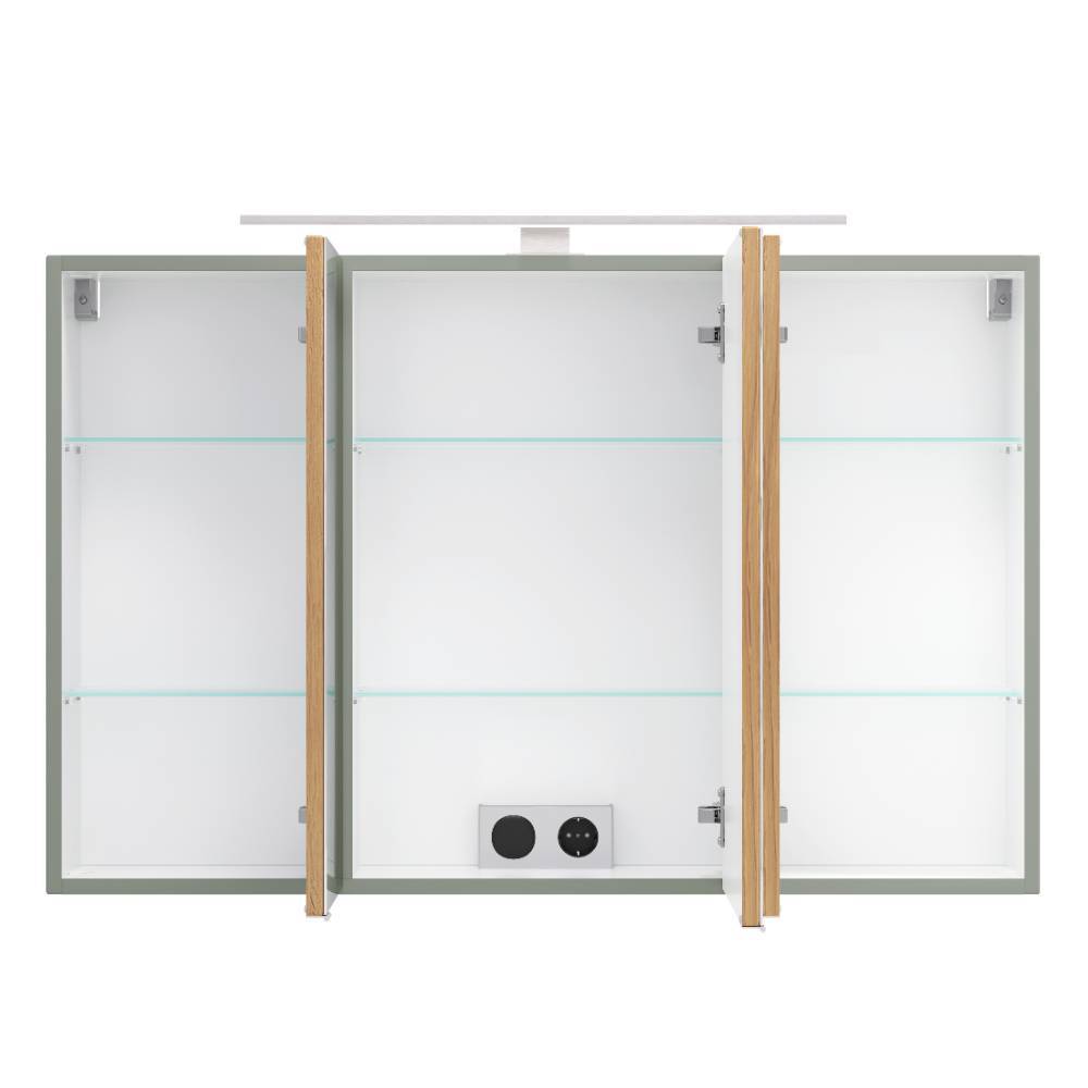 100cm Badezimmer-Spiegelschrank in Graugrün - Malivtros