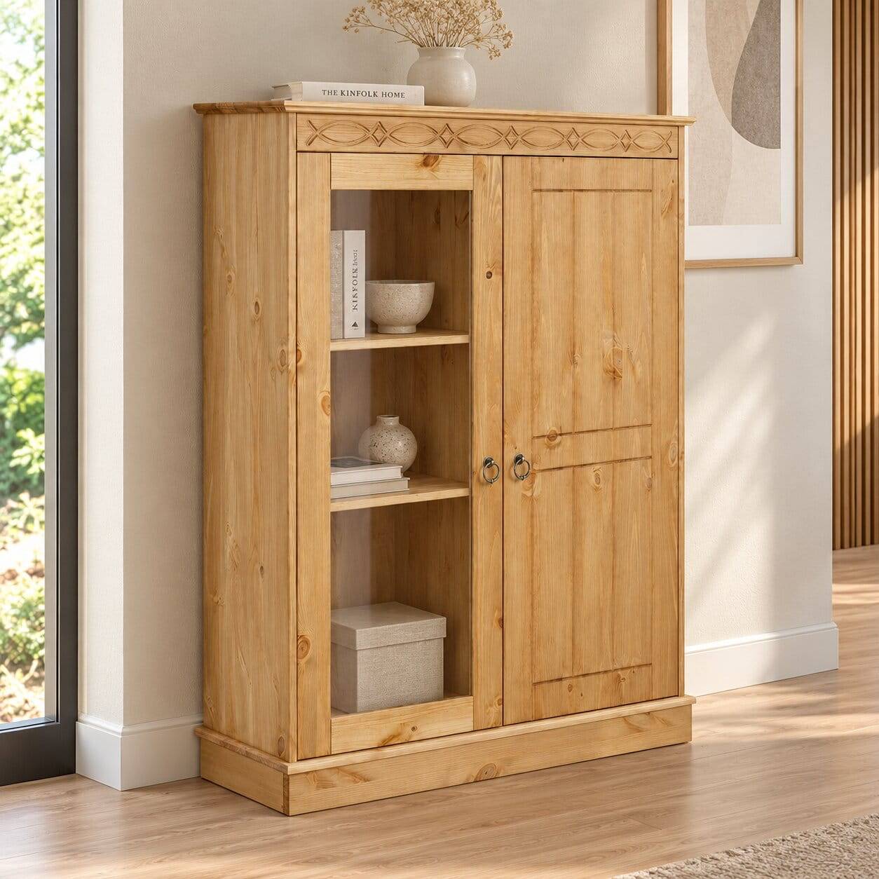 Landhaus Highboard Vitrine aus Kiefer - Goro