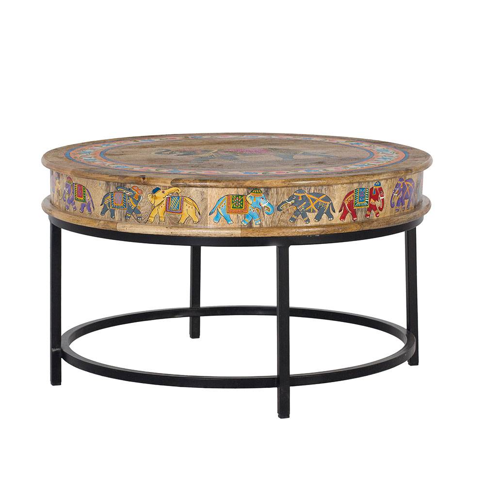 Orient Style Couchtisch mit Elefanten farbenfroh bemalt - Tabacho