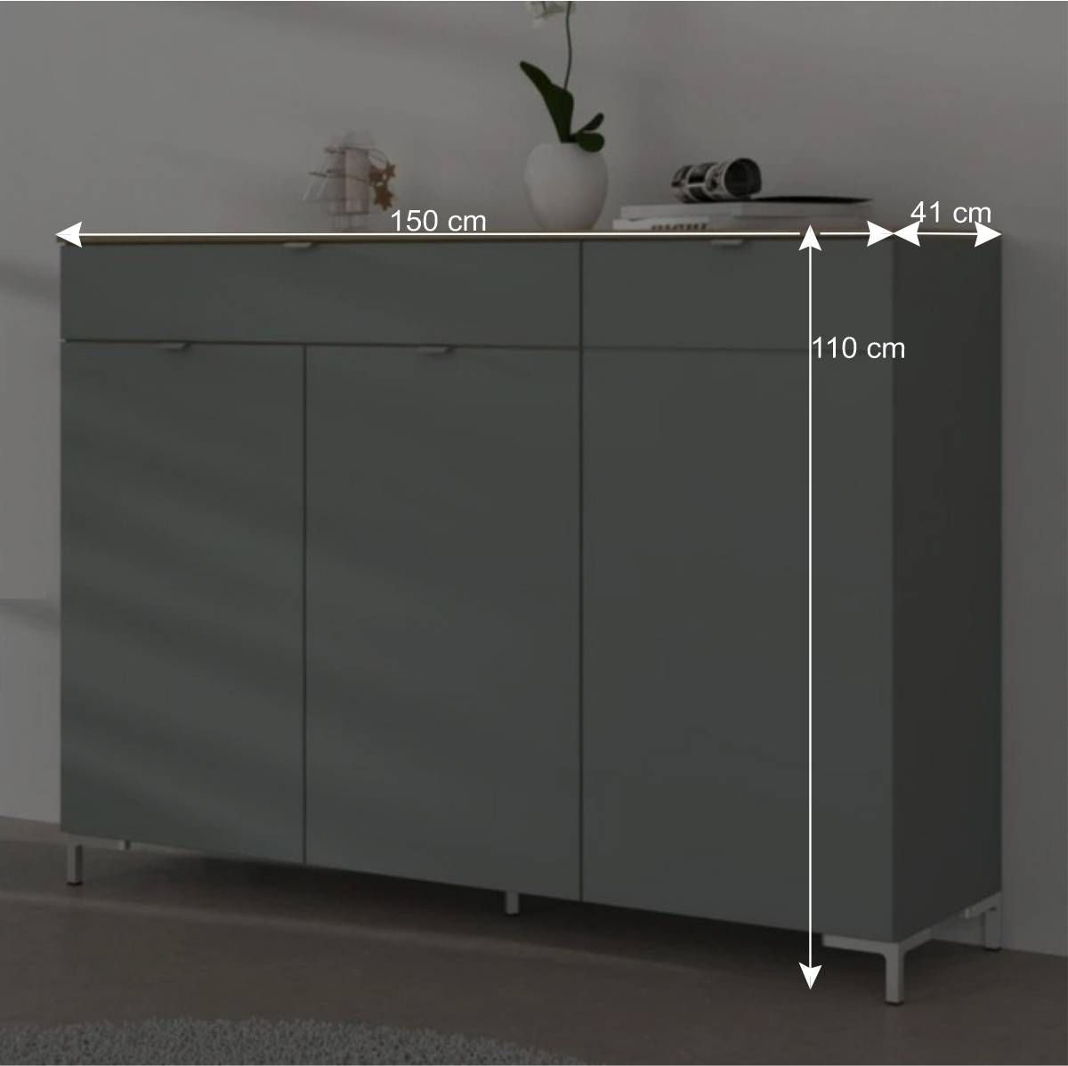 Hohes Sideboard in Graugrün - Anthros