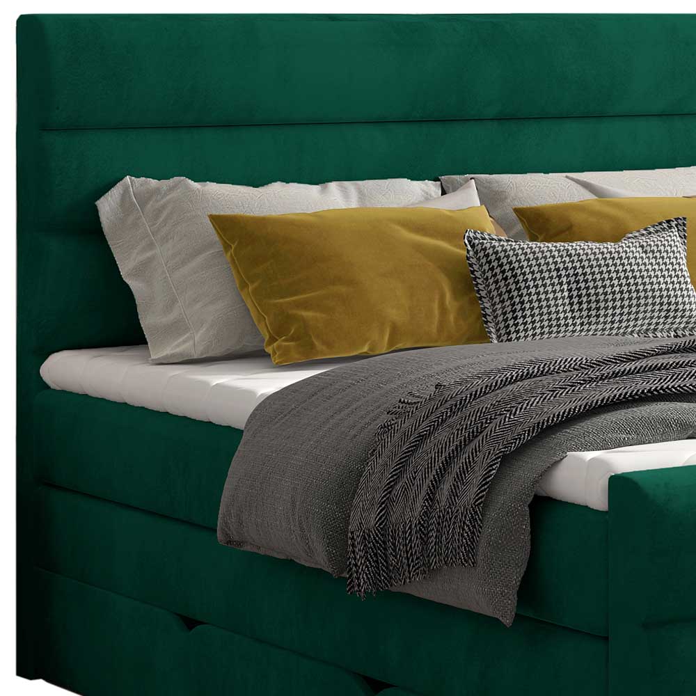 Polsterbett mit Boxspring in Dunkelgrün Samt - Abramas