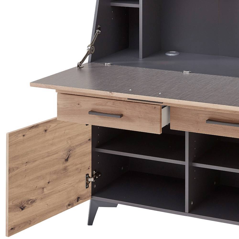 Design Sekretär in Holzoptik Wildeiche und Dunkelgrau - Crespian