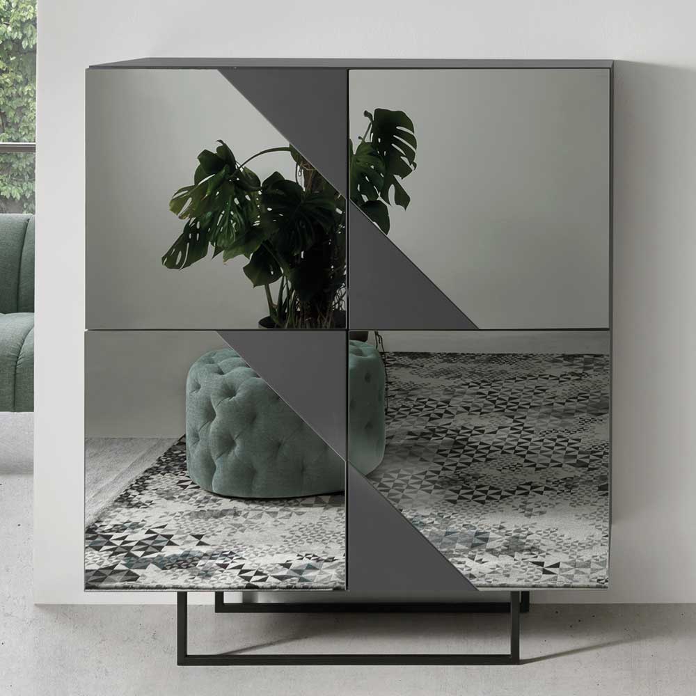 120x140 cm Highboard mit Spiegelglas in Rauchgrau - Razepta