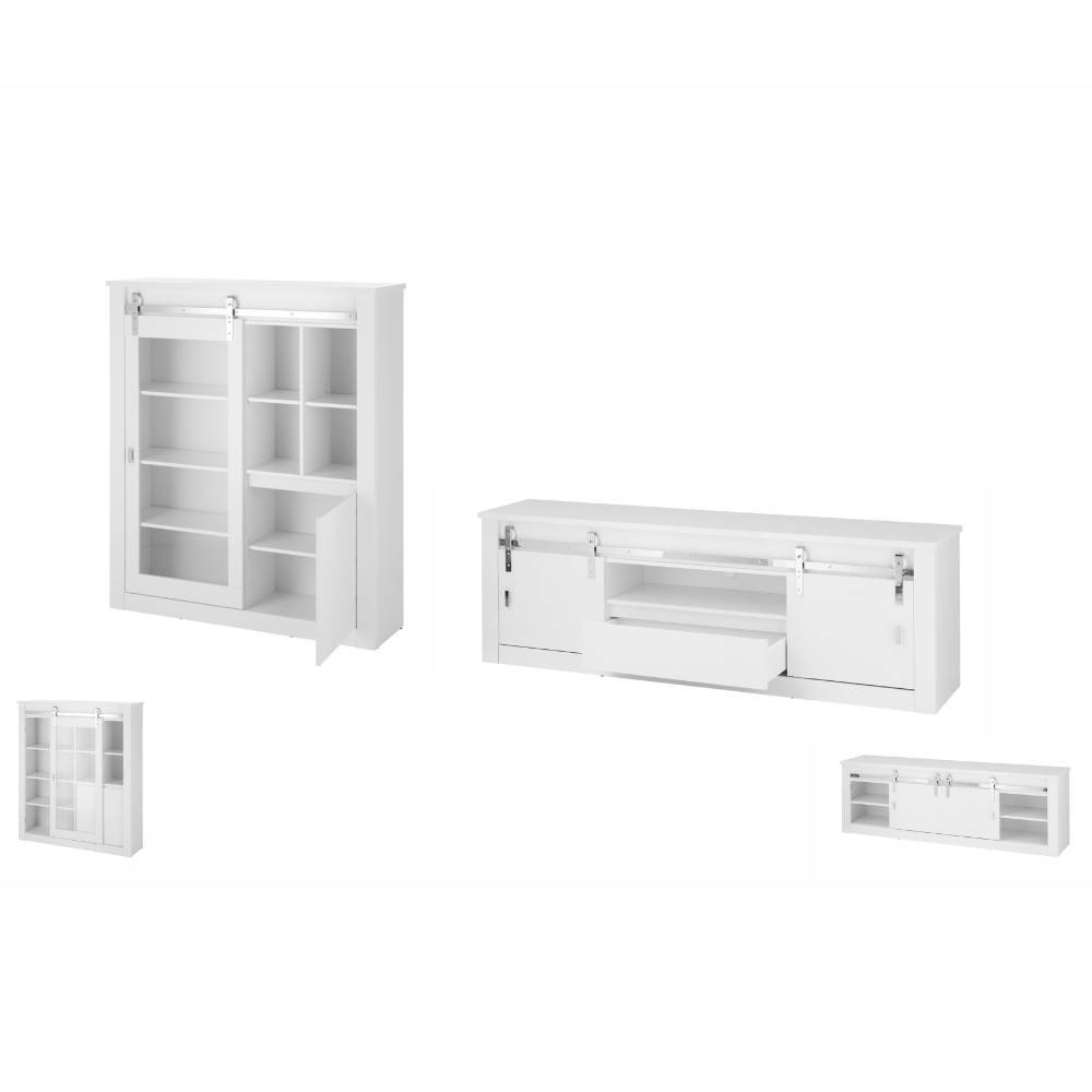 Weißes Design-Wohnwand Set zweiteilig mit Vitrine und TV-Lowboard – Memphys