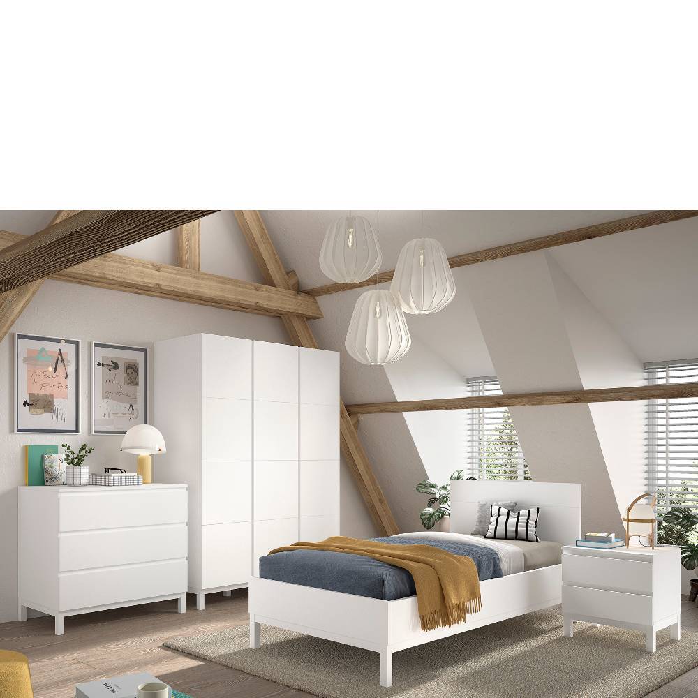 Jugend Bett-und-Schrank-Set in Weiß - Crocinol (vierteilig)