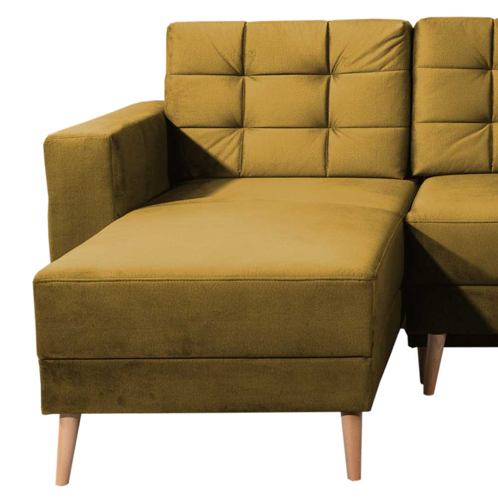 Samt Schlafcouch über Eck in Senfgelb - Janluca